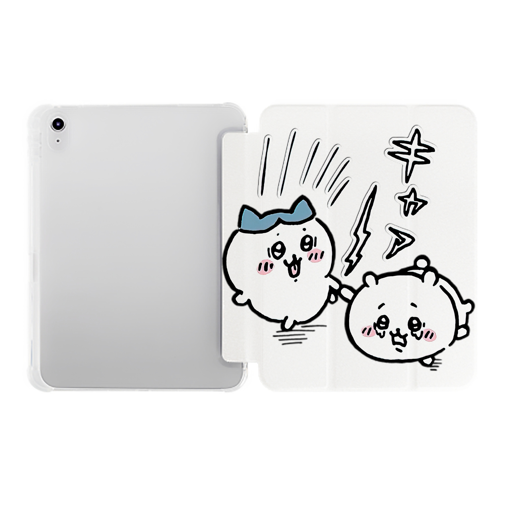 （画像用） ちいかわ ハチワレ Chii-kawa hachiware IPad ケース ペン収納付き 三つ折りスタンド PUレザー×シリコン 対応機種9.5/10.5/10.9インチ